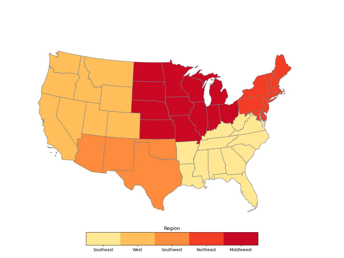 Map with polygons colored according to some value